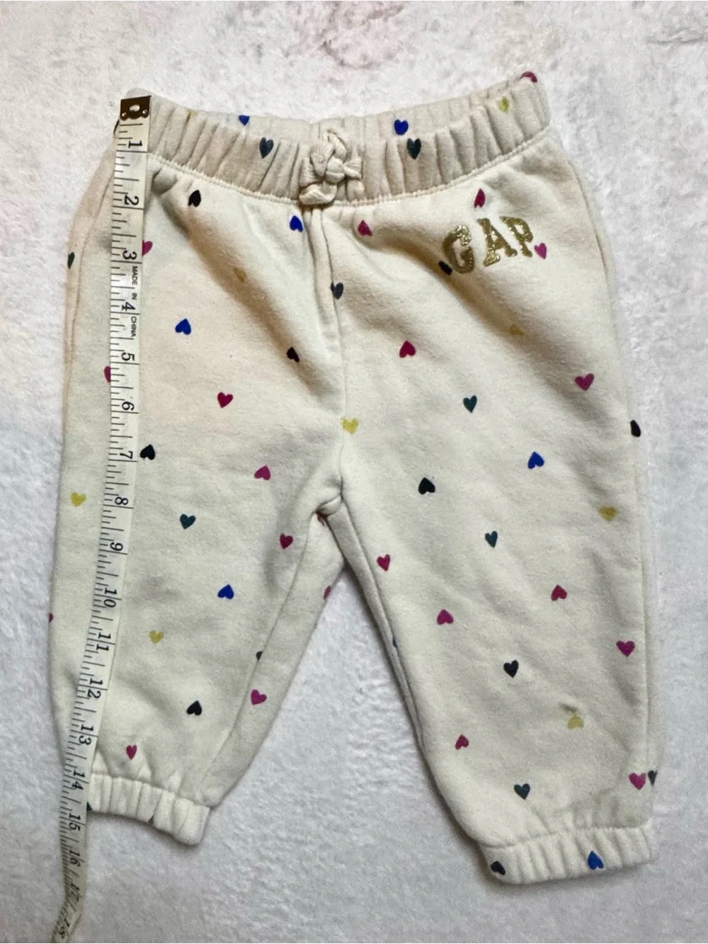 GAP Cream Heart-Print Fleece Jogger Pants for 12-18 month baby